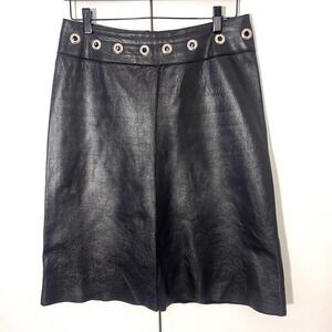 VTG Searle Skirt Black Leather Low Rise Metal Grommets Edgy Punk Rock Goth Small